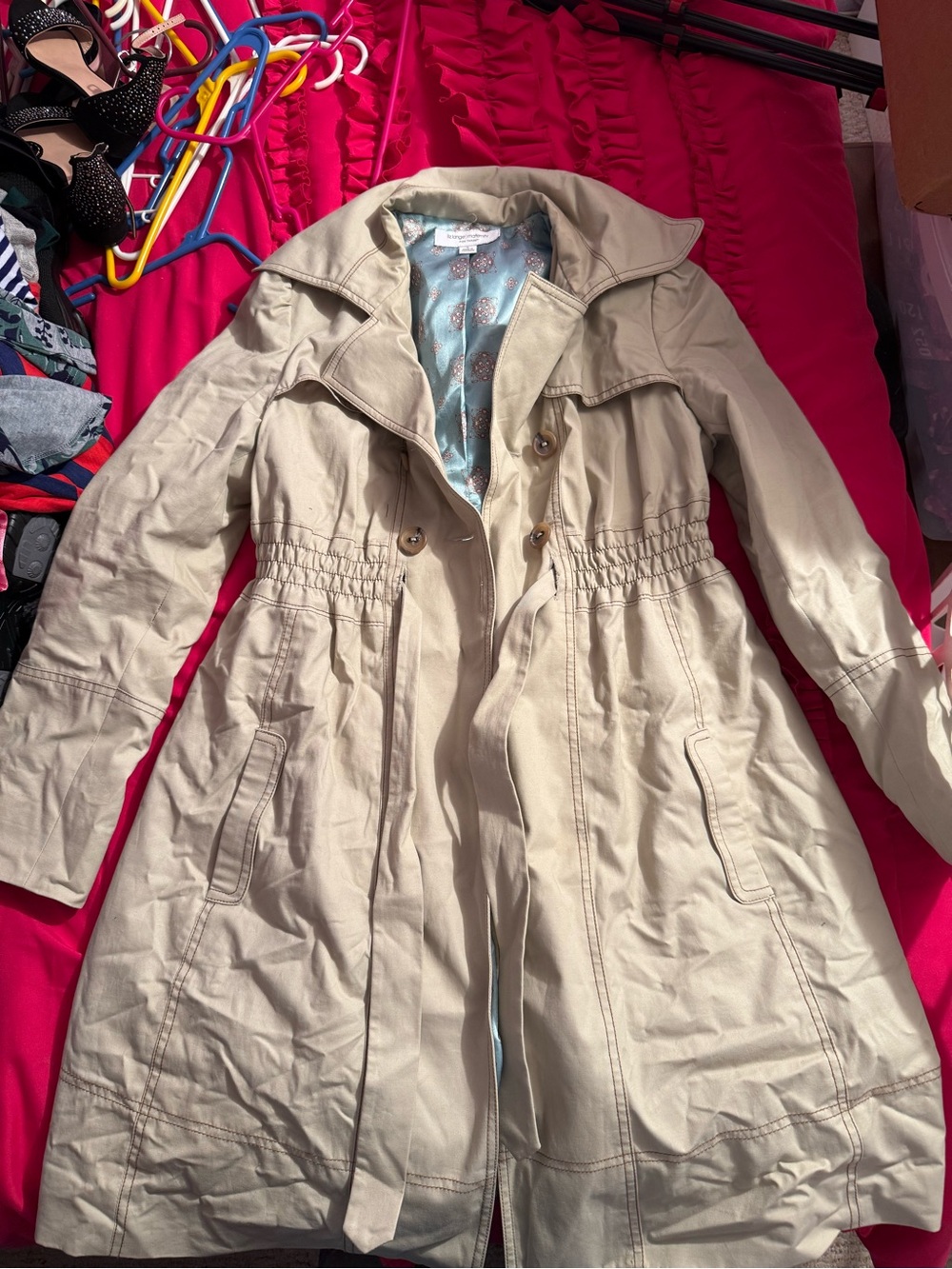 Liz Lange Light Beige Trench Coat with Cinched Waist